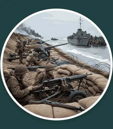 Soldati armati in postazione sulla riva